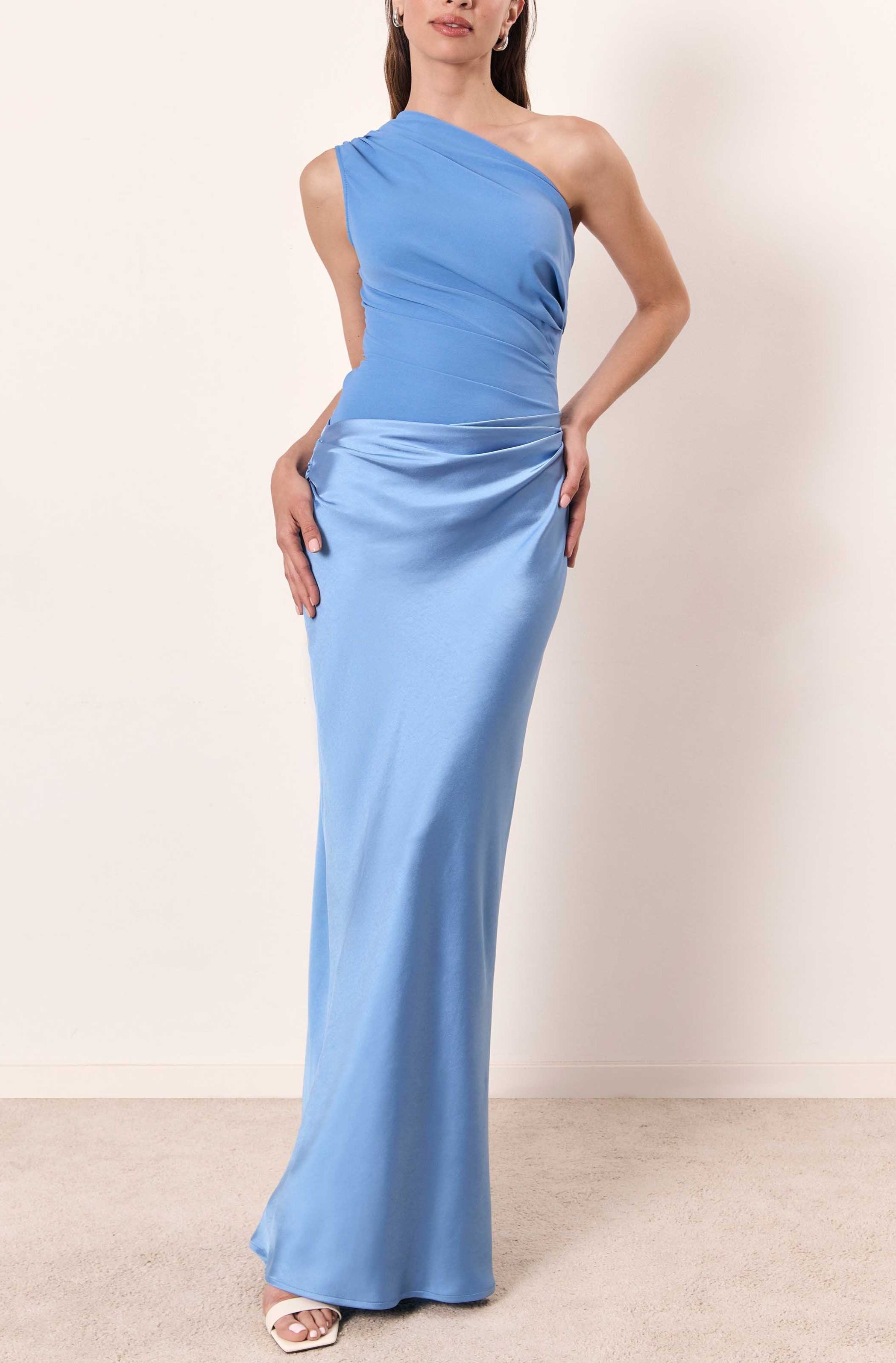 Elegant One Shoulder Neck Pleated Party Maxi Dress