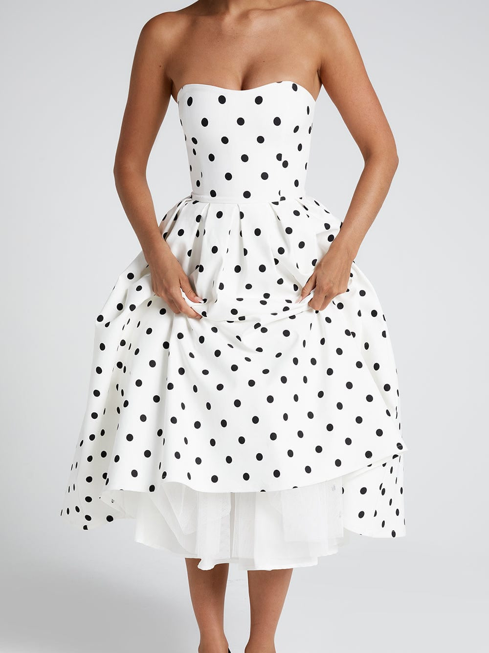 Moachic Midi Dress - Black Polka Dot Print