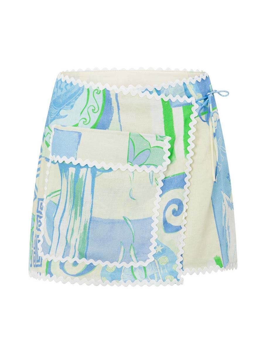Unique Painted Print Irregular Shirt and Skirt Two Piece Set