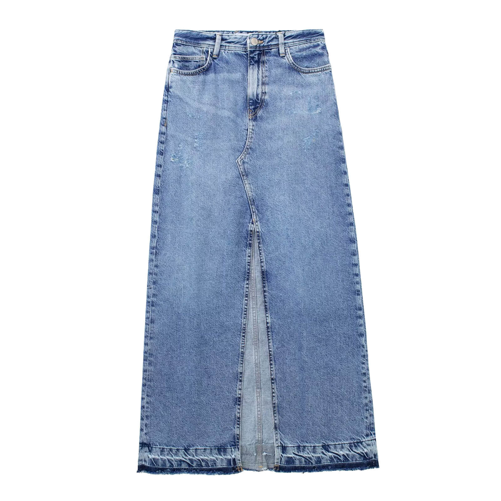 Moachic Trendy Versatile Split Denim Midi Skirt
