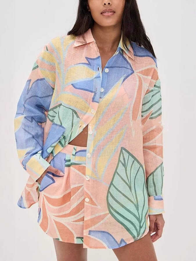 Unique Delicate Printed Loose Shirt and Shorts Set