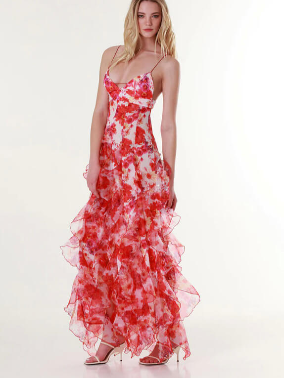 Moachic Floral Ruffle Maxi Dress