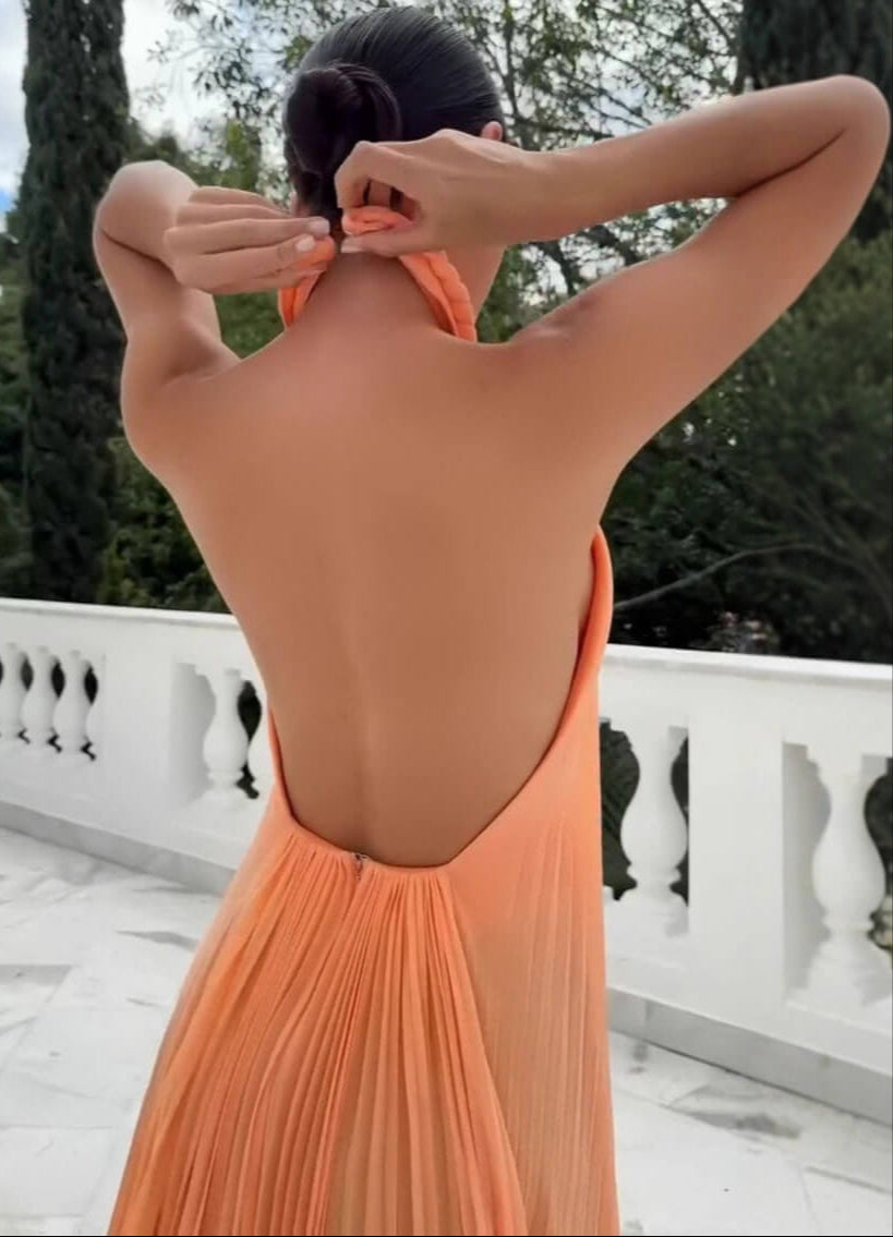 Moachic Halter Chiffon Flowy Maxi Dress