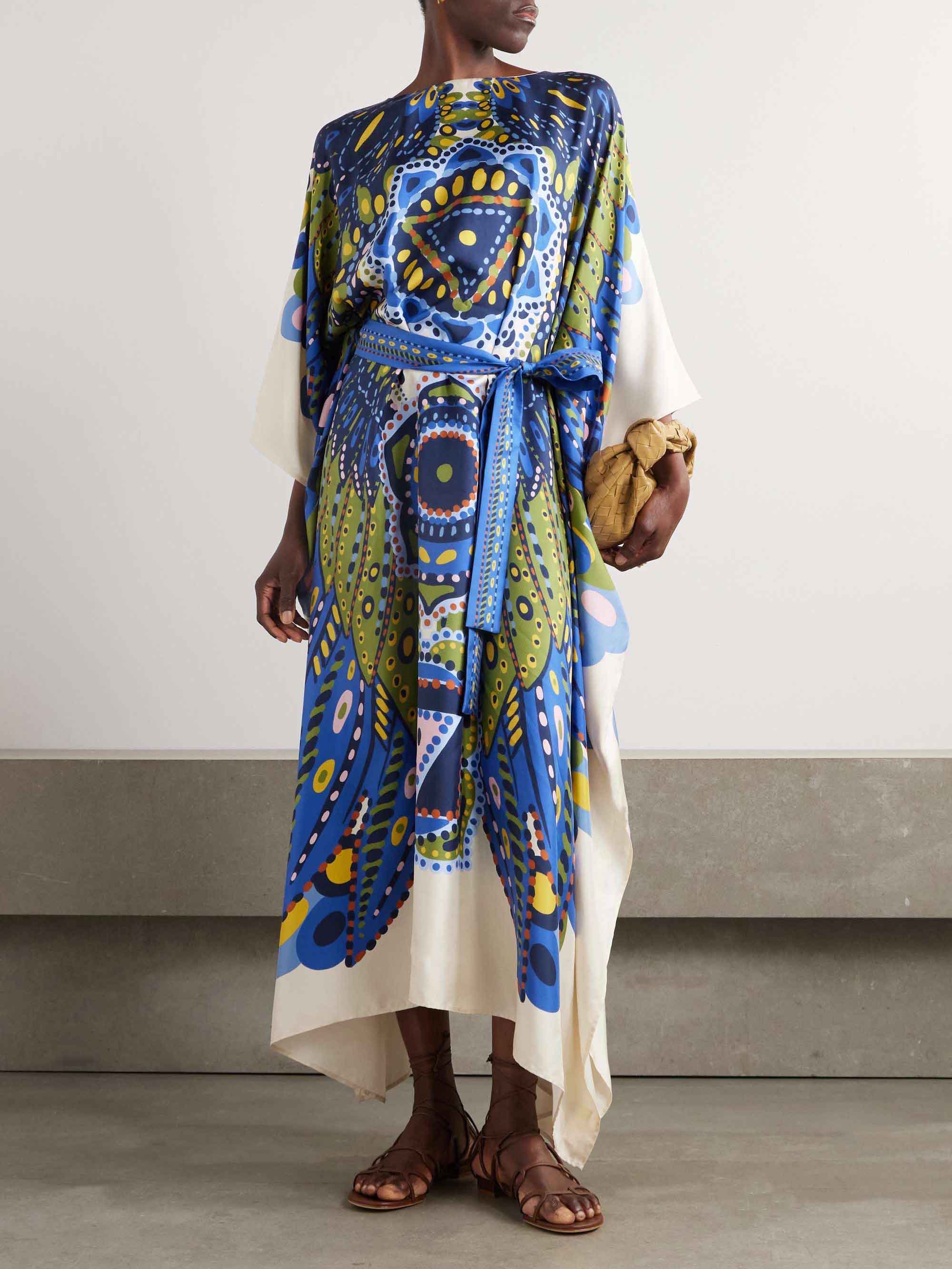 Unique Colorful Abstract Print Lace-up Robe Maxi Dress