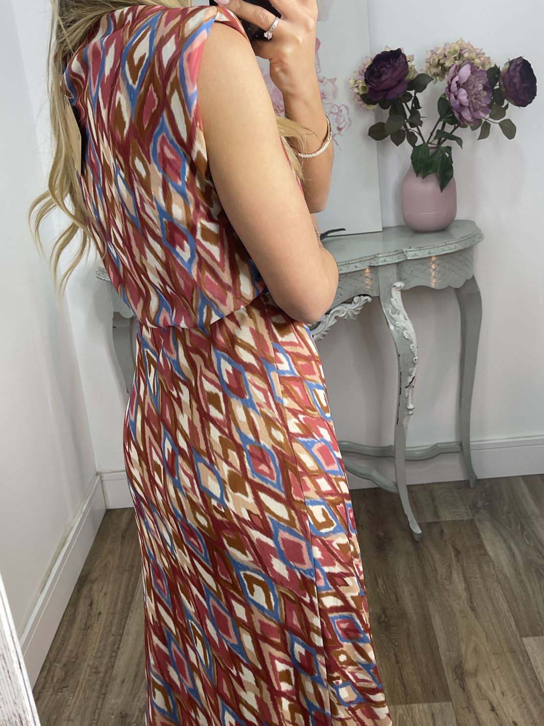 Elegant Painted Geometric Print Sleeveless Midi Dress