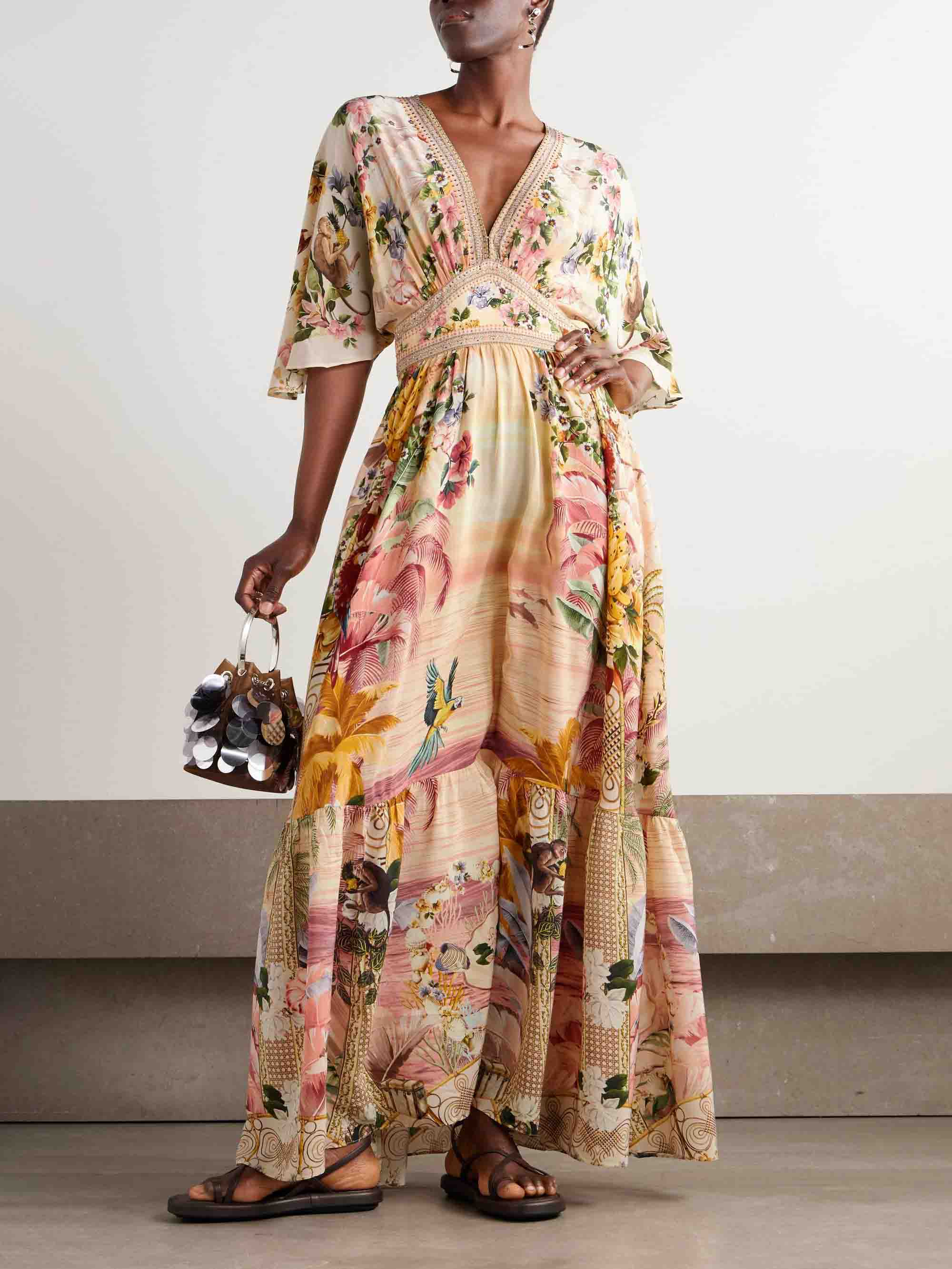 Tropical Sunset Floral Print Maxi Dress
