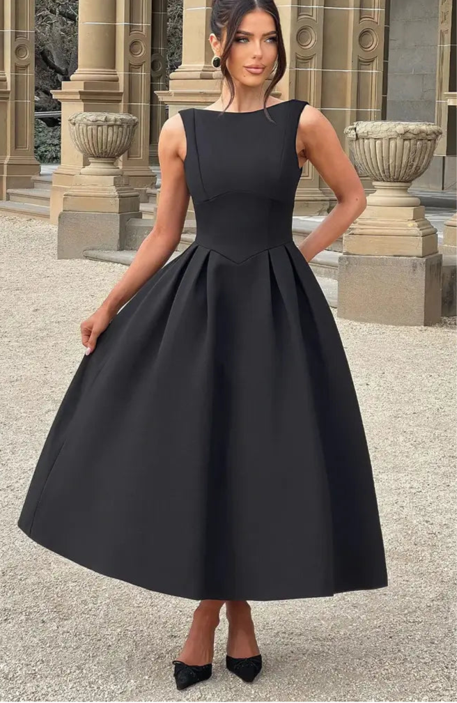 Moachic Elegant Backless A Line Midi Dress