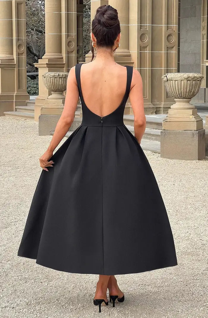 Moachic Elegant Backless A Line Midi Dress