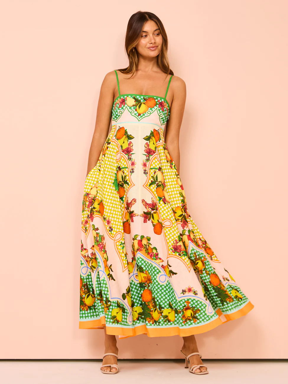 Sun Drenched Tropical Print Smocked Back Pocketed Dress