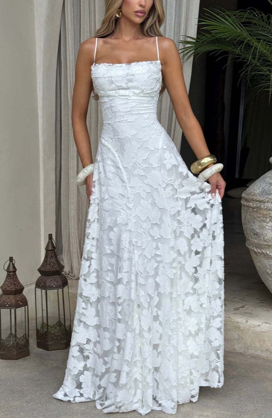 Elegant Floral Lace Spaghetti Strap Maxi Dress