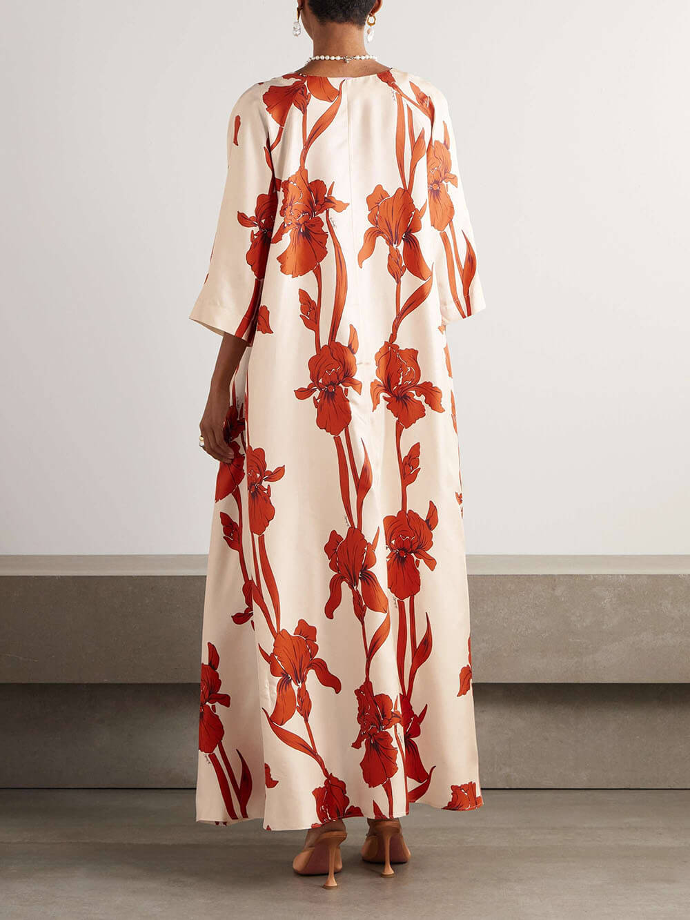 Elegant Floral Print Twill Side Pockets Oversized Maxi Dress