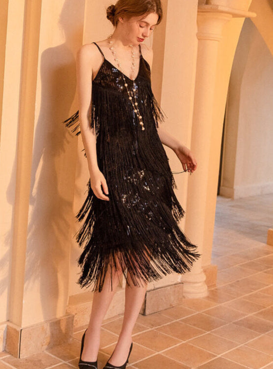 Moachic Vintage Roaring 20s Gatsby Fringed Flapper Dress