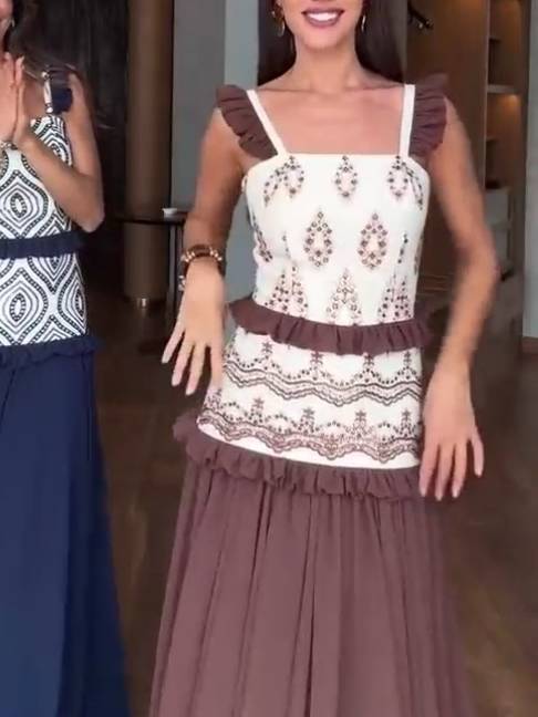 Sling Wood-ear Printed Dress