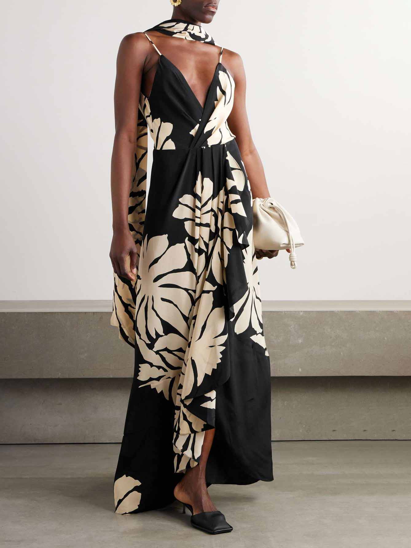 Relaxed Wrap Pleated Floral-Print Maxi Dress