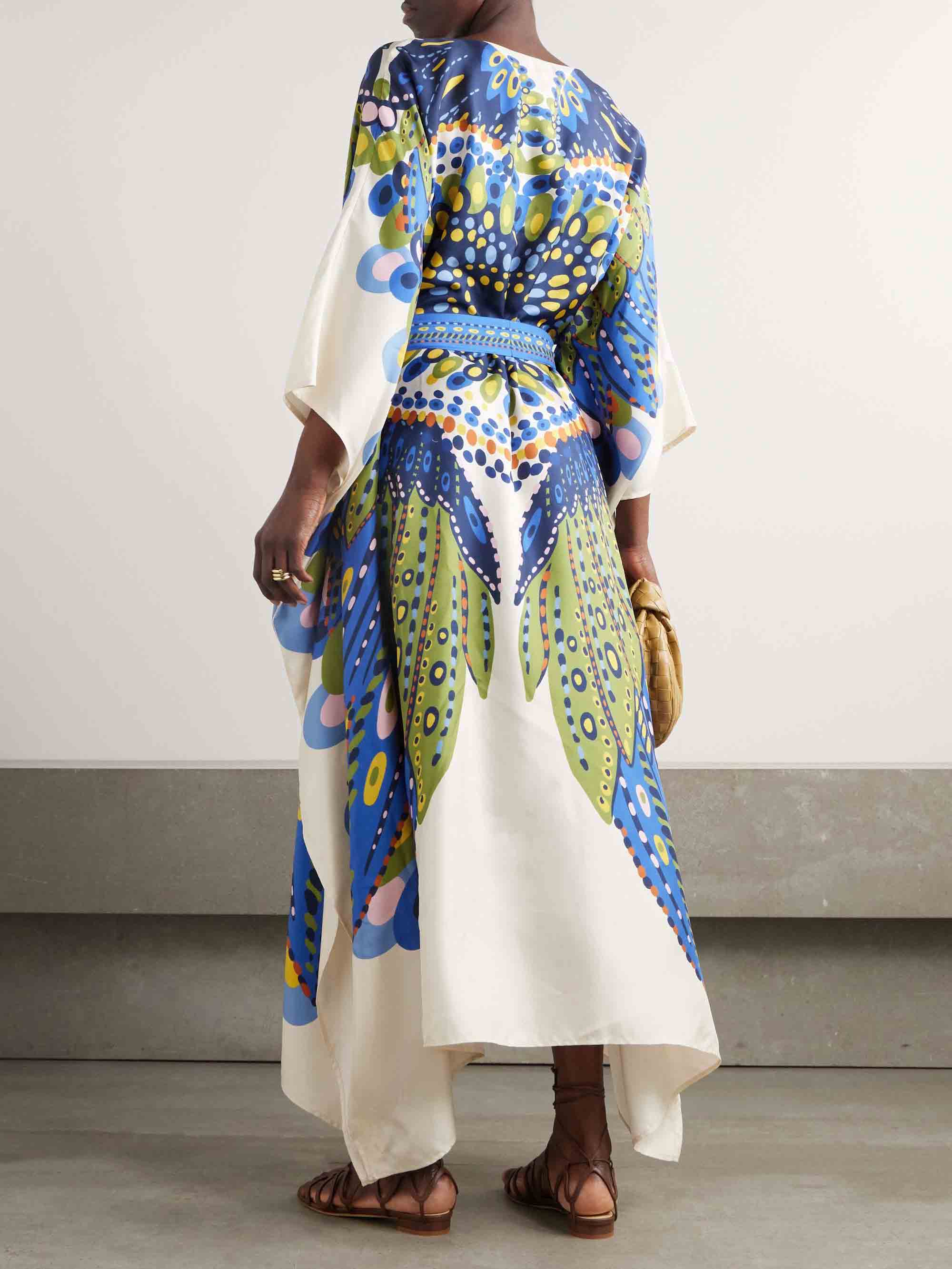 Unique Colorful Abstract Print Lace-up Robe Maxi Dress