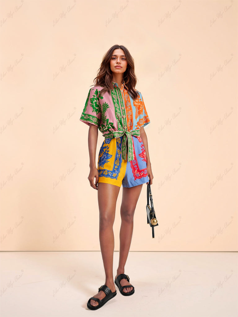 Unique Vintage Floral Print Belted Jumpsuit