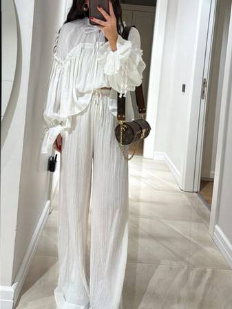 Bohemian Style Shirt And Wide Leg Pants Suit-Shirt