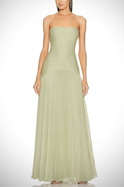 Moachic Strapless Tube Patchwork Pleated Maxi Dress