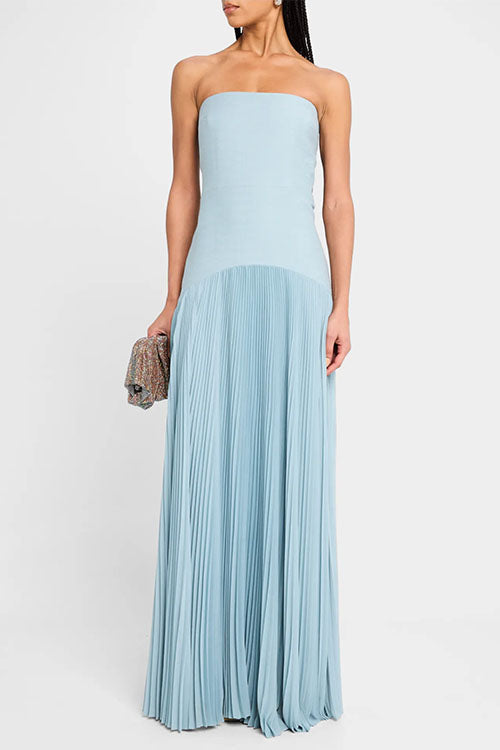 Moachic Strapless Tube Patchwork Pleated Maxi Dress