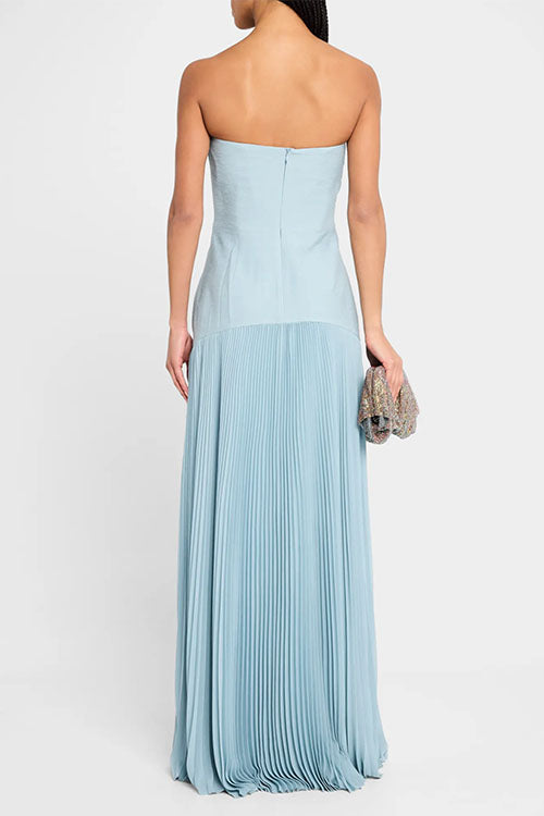 Moachic Strapless Tube Patchwork Pleated Maxi Dress