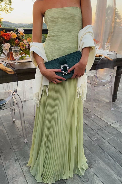 Moachic Strapless Tube Patchwork Pleated Maxi Dress