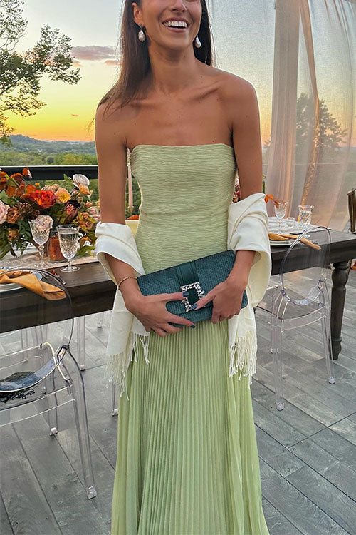 Moachic Strapless Tube Patchwork Pleated Maxi Dress