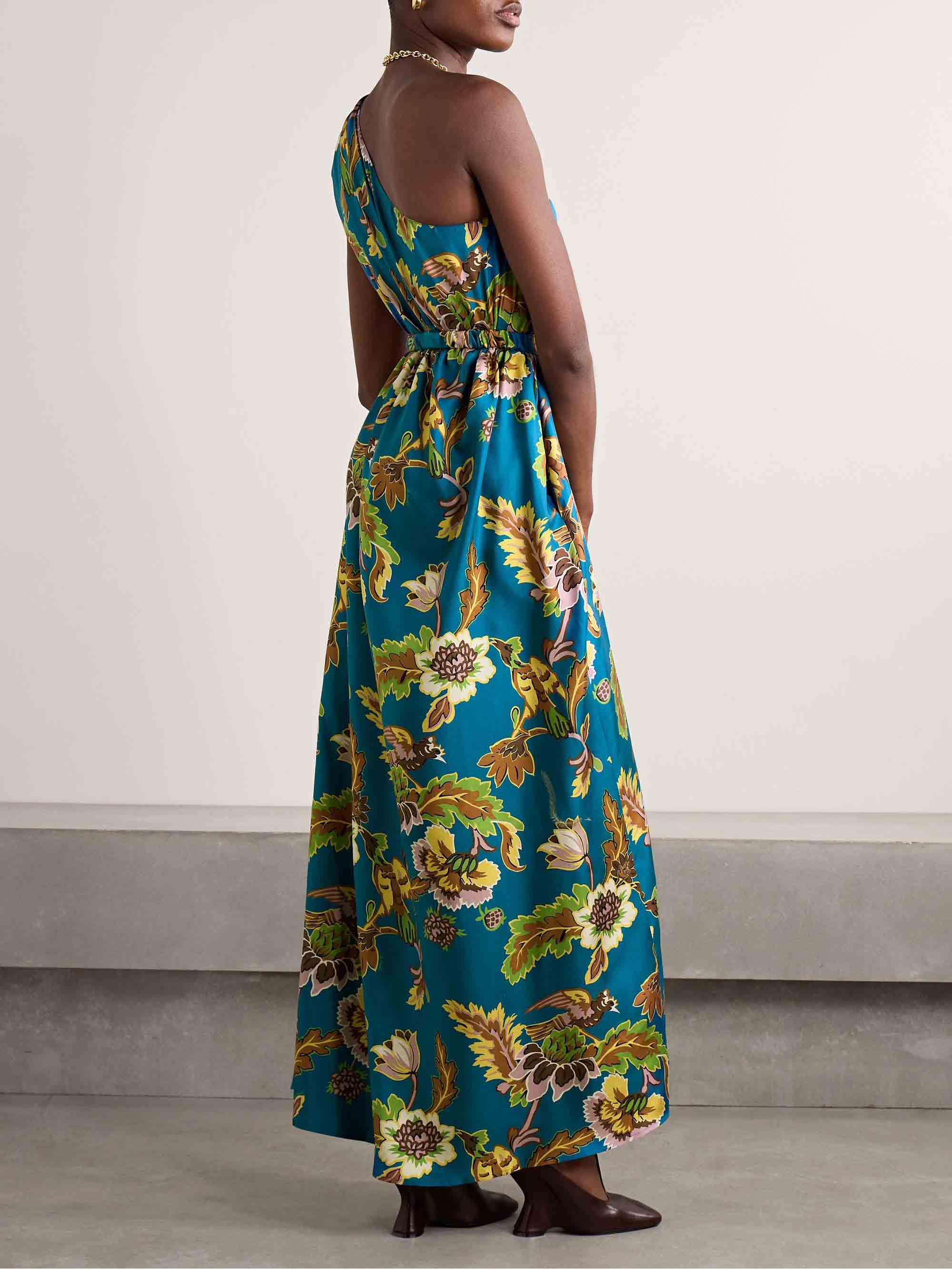 Unique One Shoulder Floral Print Maxi Dress
