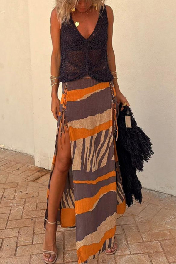 Moachic Knit V-neck Hollow Out Twist Loose Tank