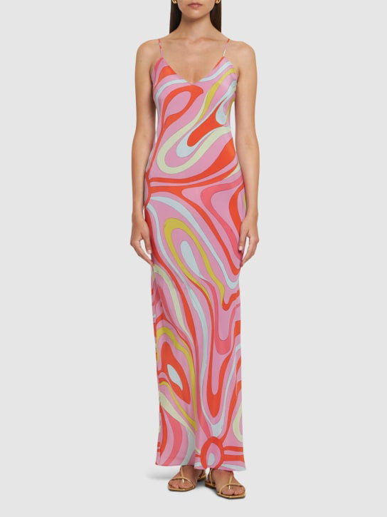 Vintage Abstract Painted Print V-Neck Maxi Dress