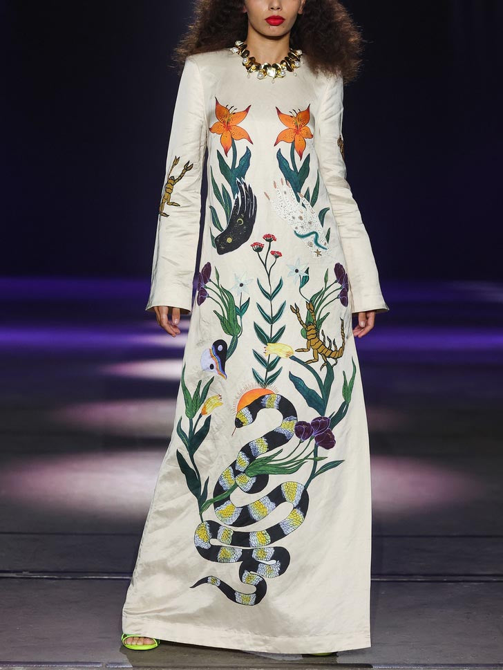 Modern Unique Floral Print Satin Slit Maxi Dress