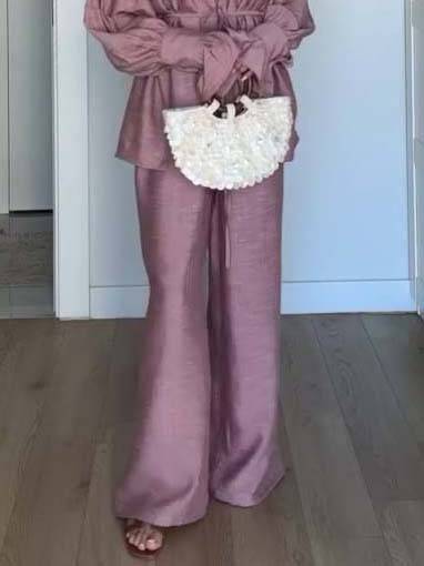Loose Belt Shirt And Wide Leg Pants Suit-Pants