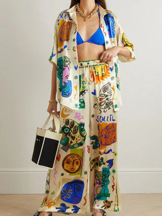 Super Comfortable Summer Casual Print Shirt and Pant Set Over Size
