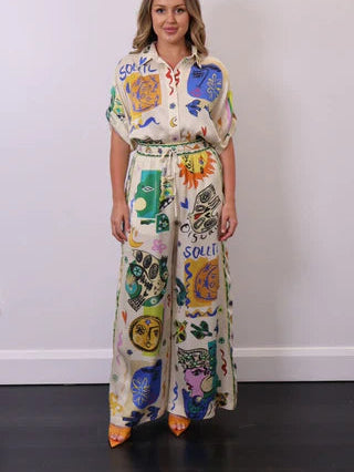 Super Comfortable Summer Casual Print Shirt and Pant Set Over Size