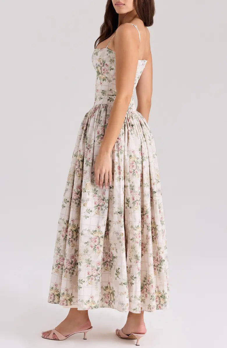 Tasmin Midi Dress - Apricot Floral