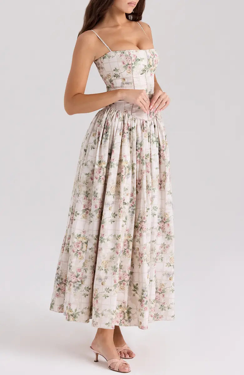 Tasmin Midi Dress - Apricot Floral