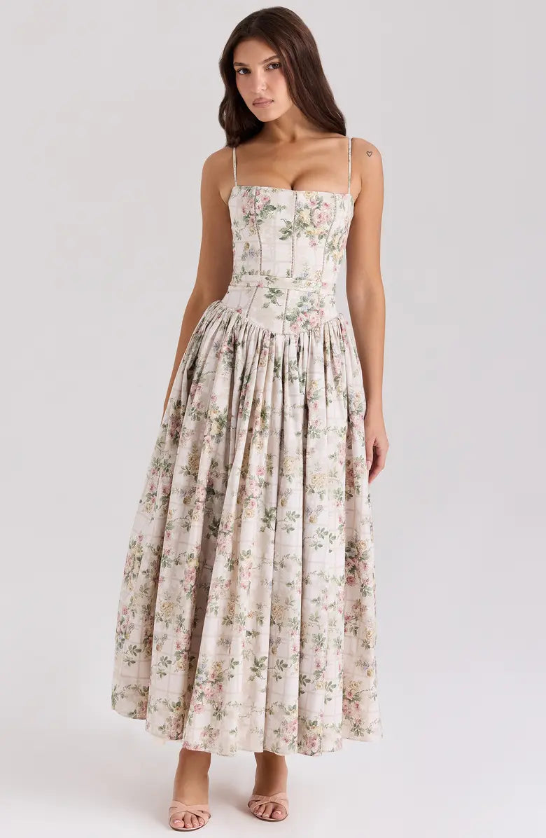 Tasmin Midi Dress - Apricot Floral