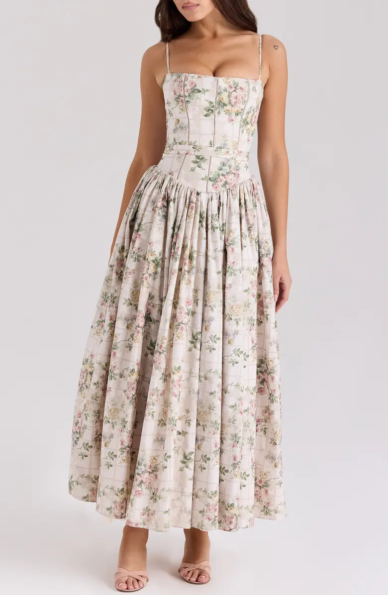 Tasmin Midi Dress - Apricot Floral