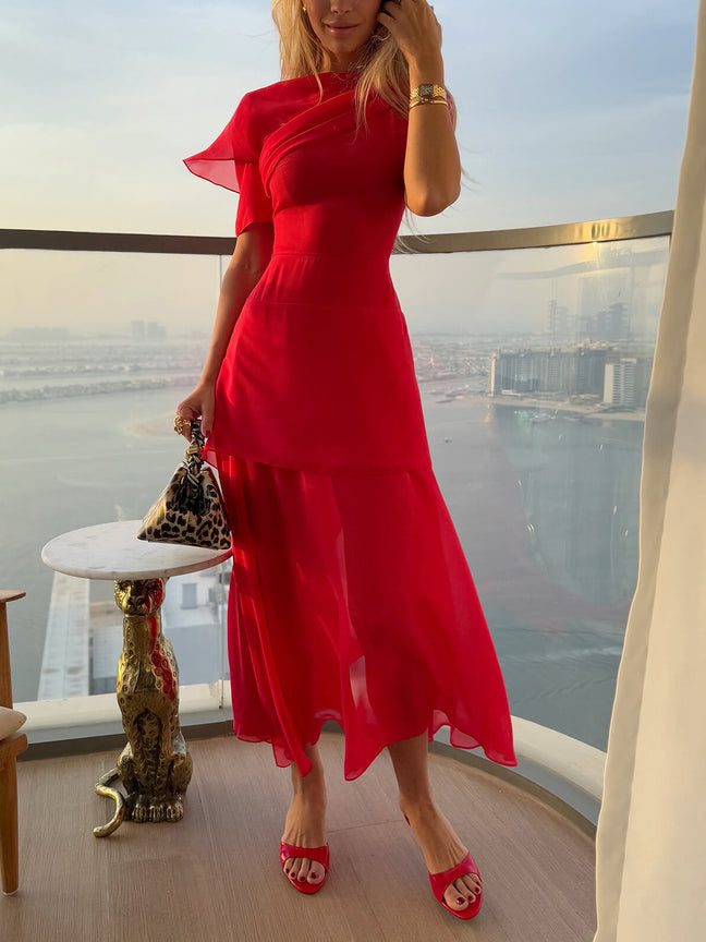 Elegant Chiffon Asymmetric Midi Dress