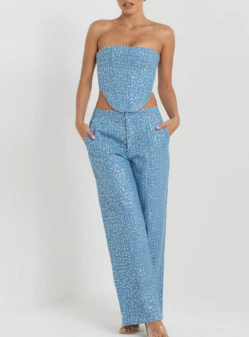 Moachic - Sequins Shimmer Skirt Two-Piece Set