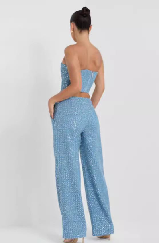 Moachic - Sequins Shimmer Skirt Two-Piece Set