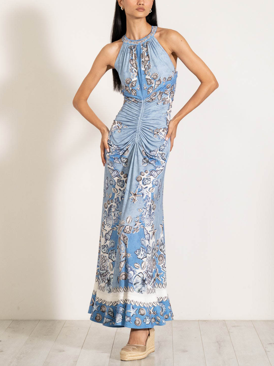 Exquisite Ocean-style Shell Pattern Print Maxi Dress