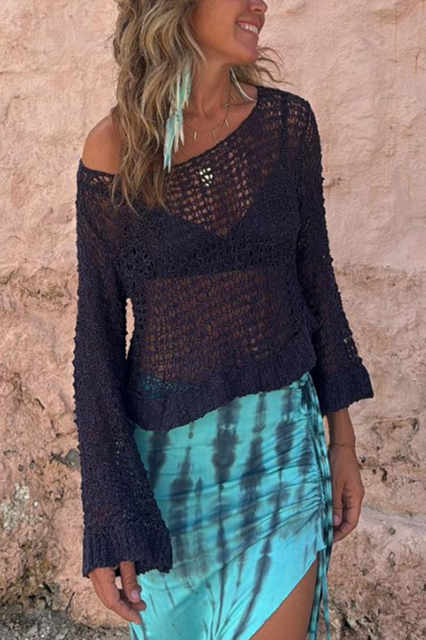 Moachic Visalia Knit Hollow Out Long Sleeve Loose Cover-up Sweater