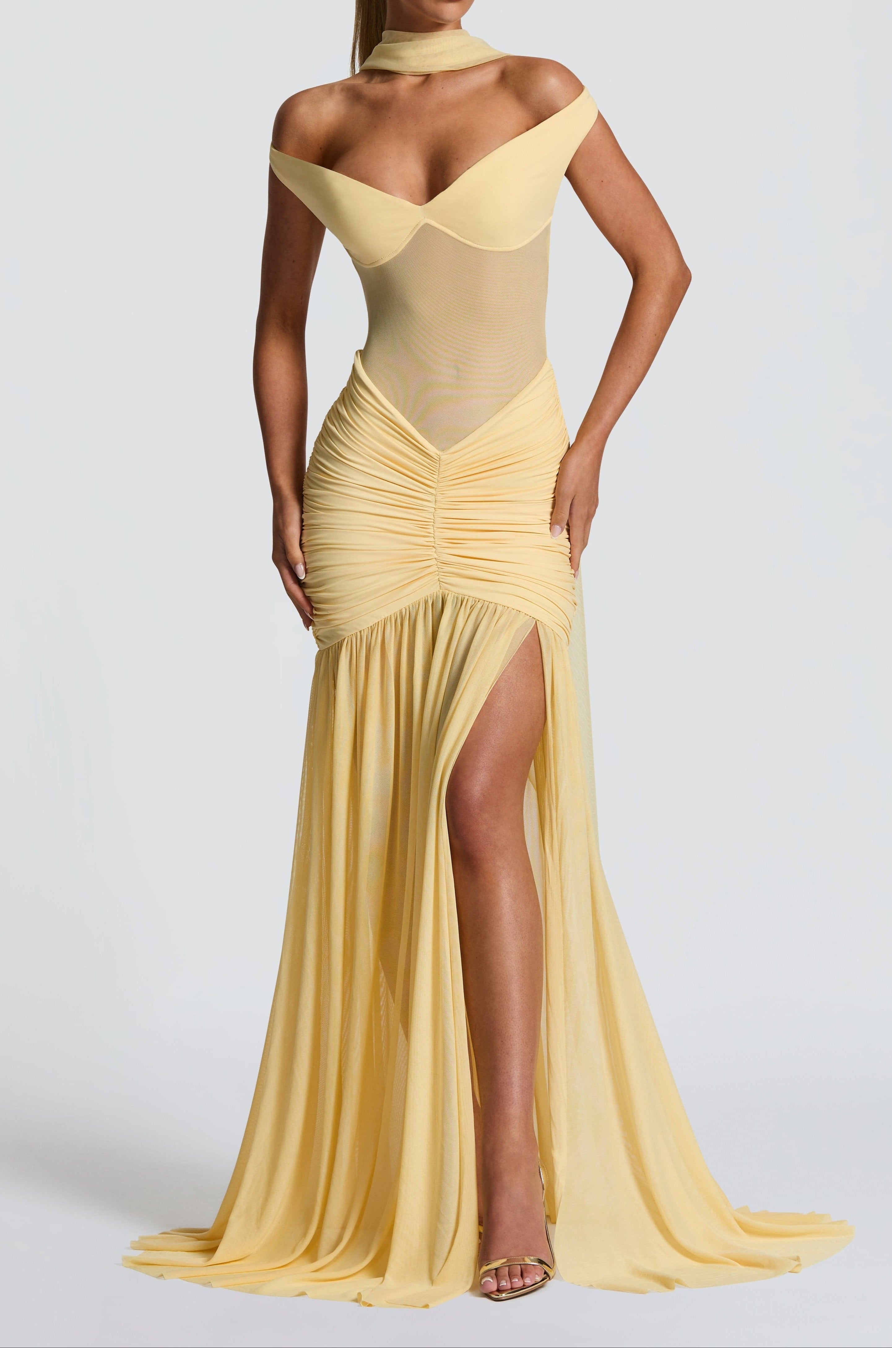 Alaia Bardot Mesh Maxi Dress