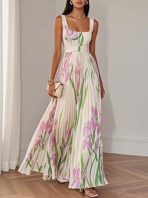 Moachic Elegant Pleated Maxi Dress
