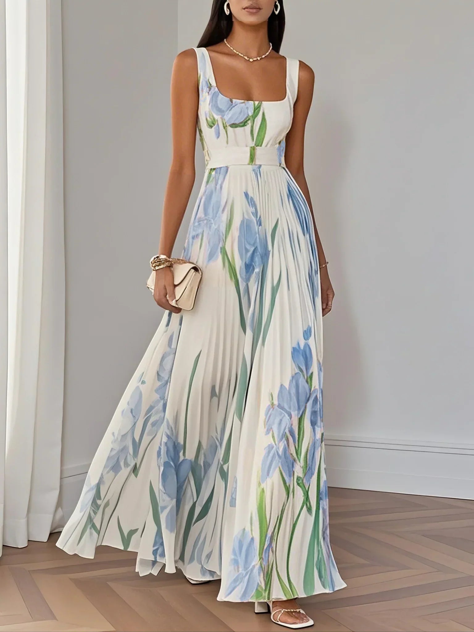 Moachic Elegant Pleated Maxi Dress