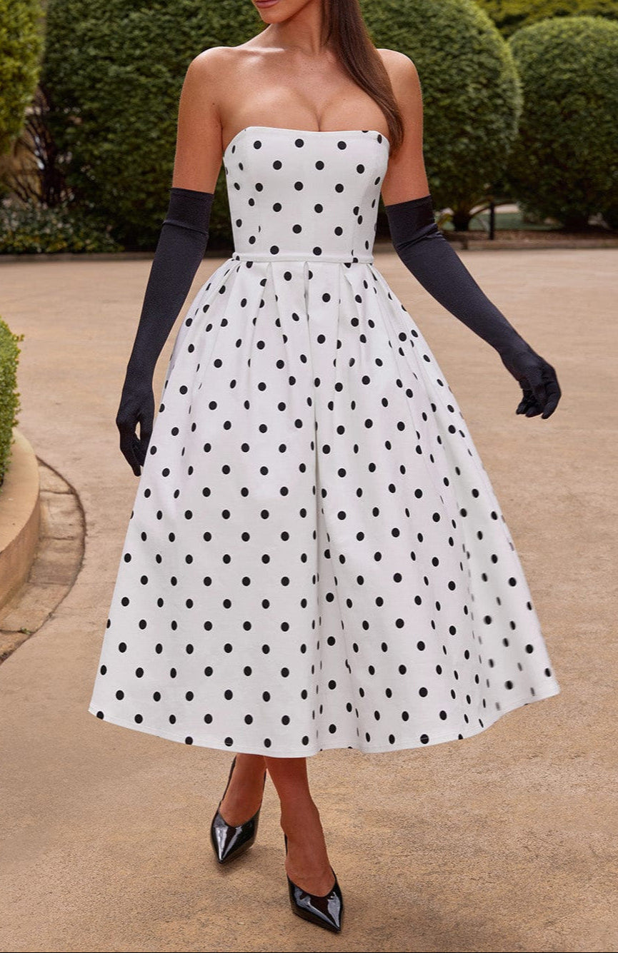 Moachic Midi Dress - Black Polka Dot Print