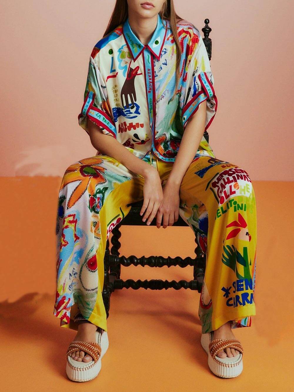 Unique Print Short-Sleeved Loose Shirt and Pants Set