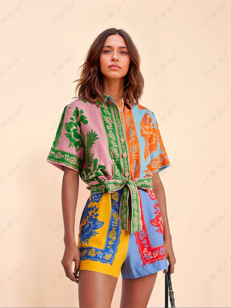 Unique Vintage Floral Print Belted Jumpsuit