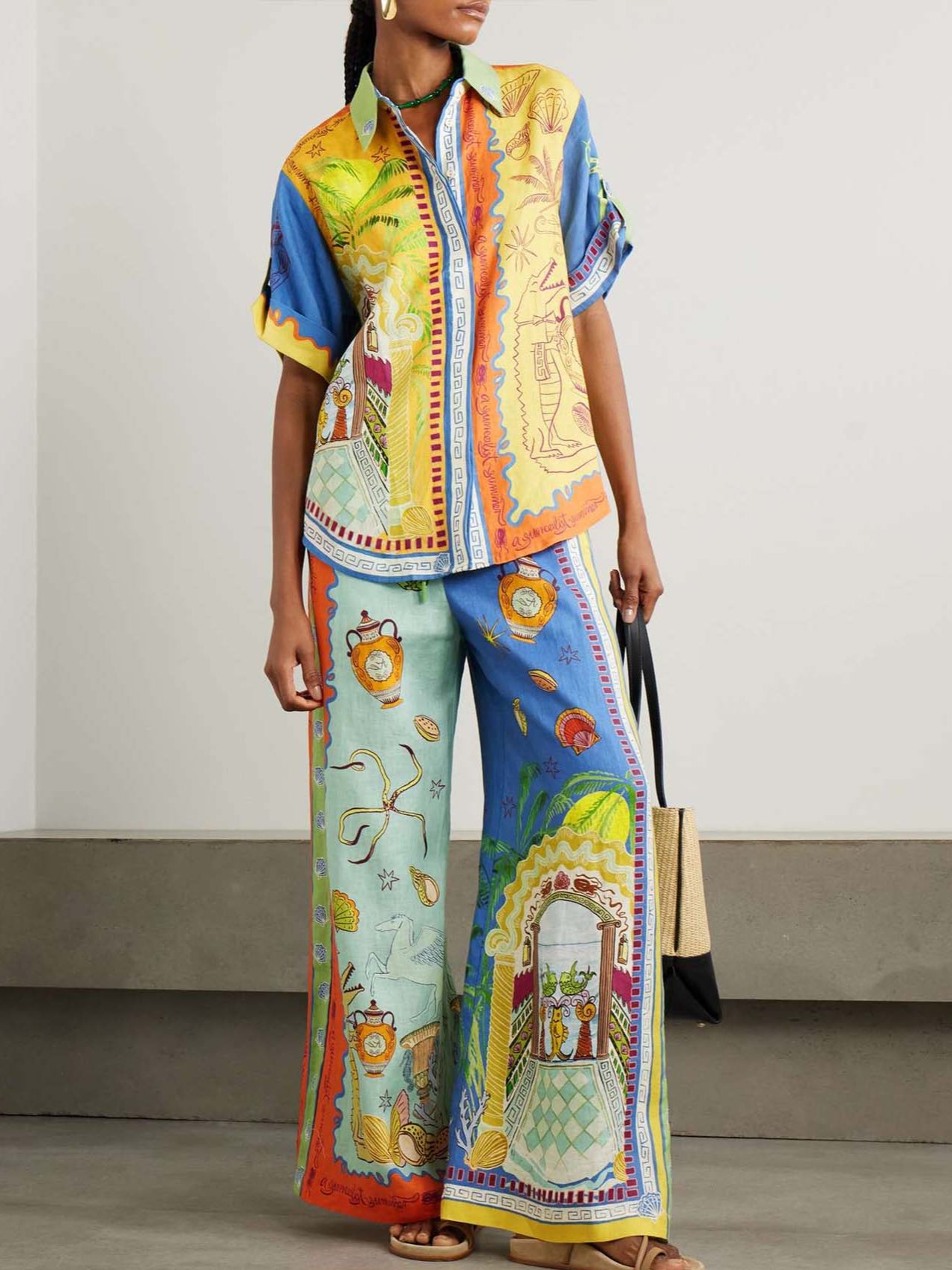 Unique Summer Fantasy Print Short-sleeved Loose Shirt and Pants Set